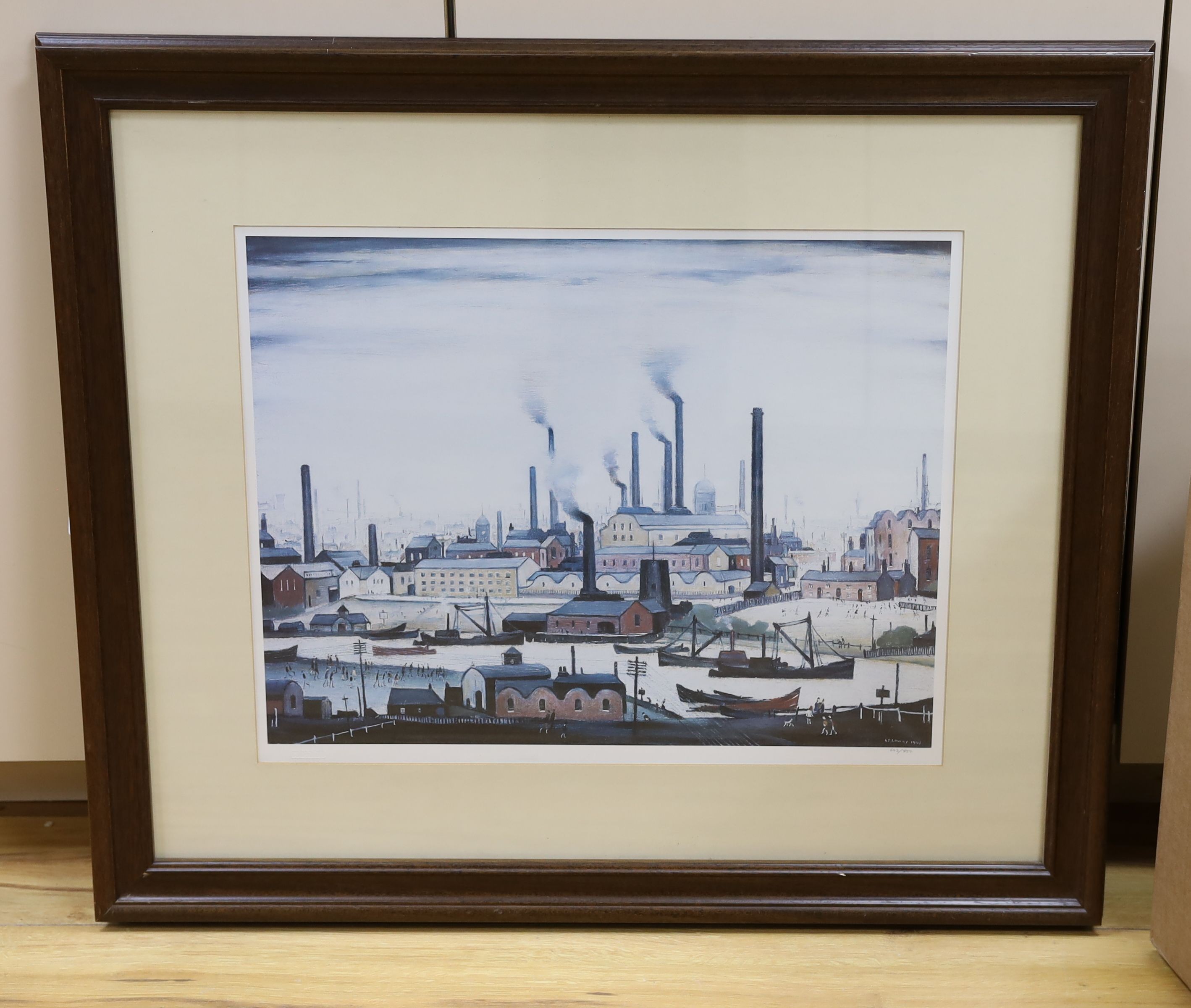 Lawrence Stephen Lowry, limited edition print, 'Riverbank', blind stamped and numbered 643/850, 39 x 50cm